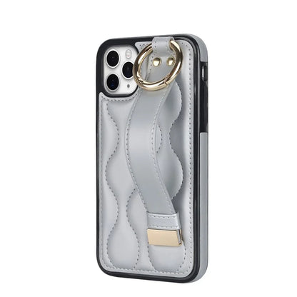 For iPhone 11 Pro Wave Pattern Cell Phone Case PU+TPU Wristband Cover