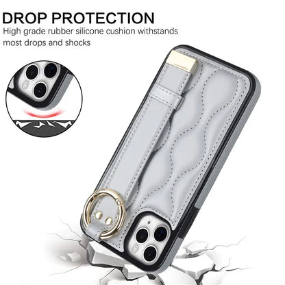 For iPhone 11 Pro Wave Pattern Cell Phone Case PU+TPU Wristband Cover