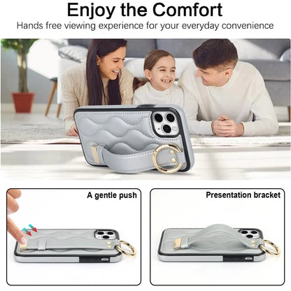 For iPhone 11 Pro Wave Pattern Cell Phone Case PU+TPU Wristband Cover