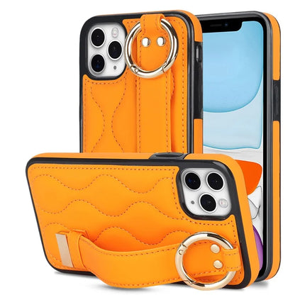 For iPhone 11 Pro Wave Pattern Cell Phone Case PU+TPU Wristband Cover