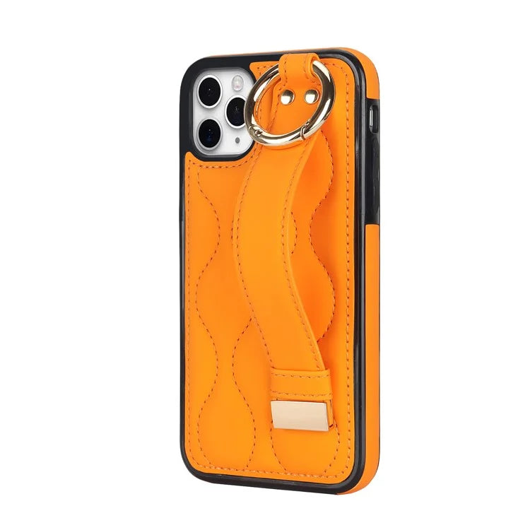 For iPhone 11 Pro Wave Pattern Cell Phone Case PU+TPU Wristband Cover