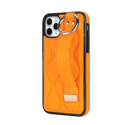 For iPhone 11 Pro Wave Pattern Cell Phone Case PU+TPU Wristband Cover