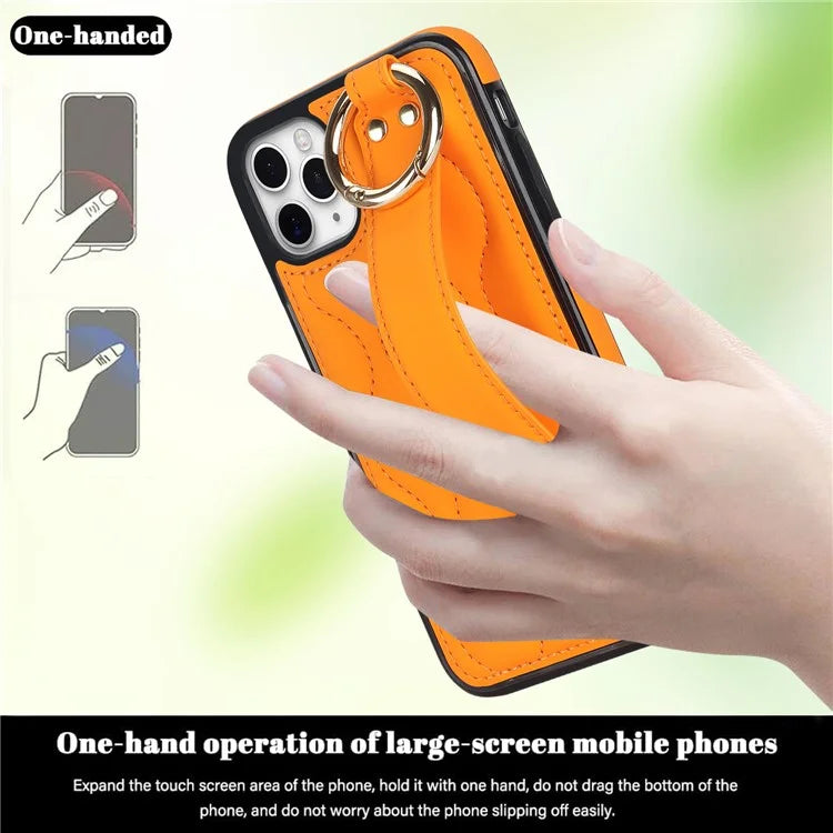 For iPhone 11 Pro Wave Pattern Cell Phone Case PU+TPU Wristband Cover
