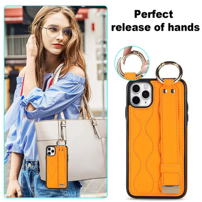 For iPhone 11 Pro Wave Pattern Cell Phone Case PU+TPU Wristband Cover