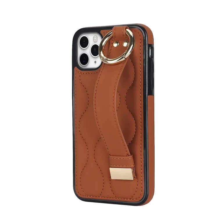For iPhone 11 Pro Wave Pattern Cell Phone Case PU+TPU Wristband Cover