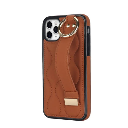 For iPhone 11 Pro Wave Pattern Cell Phone Case PU+TPU Wristband Cover