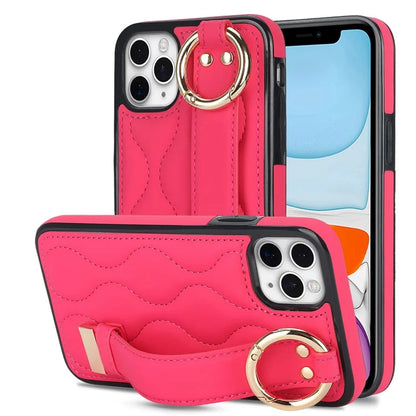 For iPhone 11 Pro Wave Pattern Cell Phone Case PU+TPU Wristband Cover