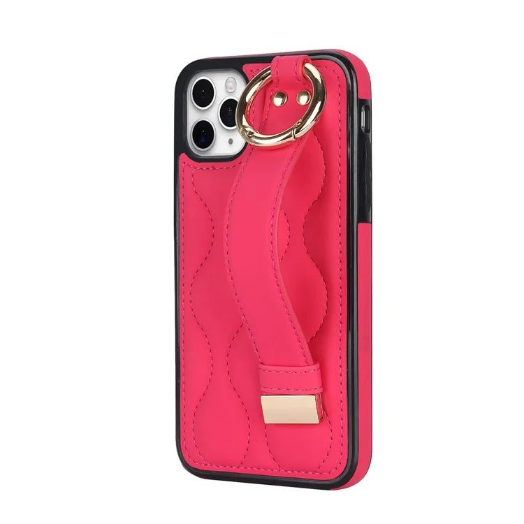 For iPhone 11 Pro Wave Pattern Cell Phone Case PU+TPU Wristband Cover