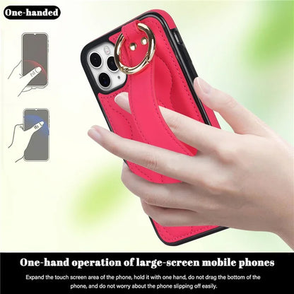 For iPhone 11 Pro Wave Pattern Cell Phone Case PU+TPU Wristband Cover