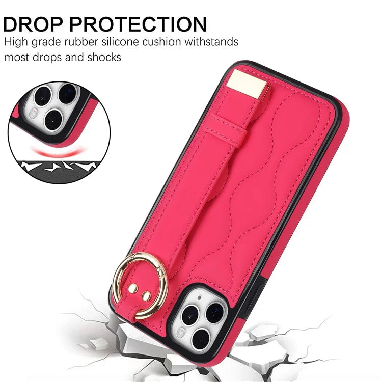 For iPhone 11 Pro Wave Pattern Cell Phone Case PU+TPU Wristband Cover