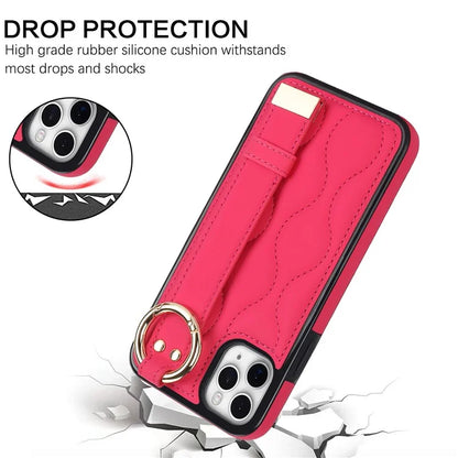 For iPhone 11 Pro Wave Pattern Cell Phone Case PU+TPU Wristband Cover
