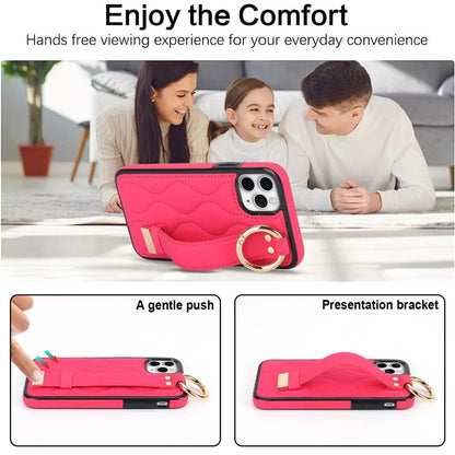 For iPhone 11 Pro Wave Pattern Cell Phone Case PU+TPU Wristband Cover