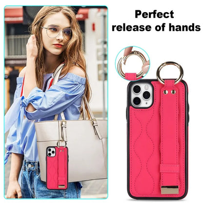 For iPhone 11 Pro Wave Pattern Cell Phone Case PU+TPU Wristband Cover