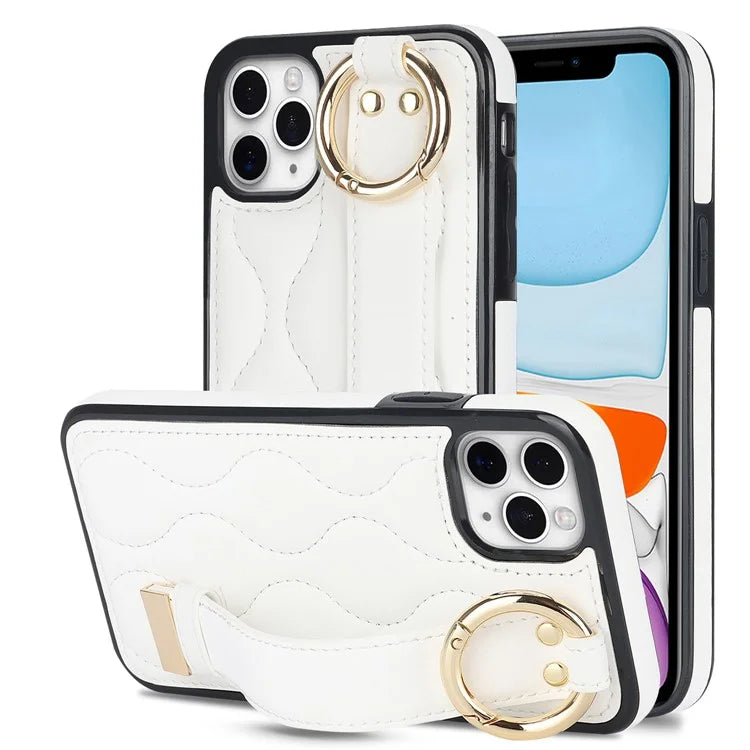For iPhone 11 Pro Wave Pattern Cell Phone Case PU+TPU Wristband Cover