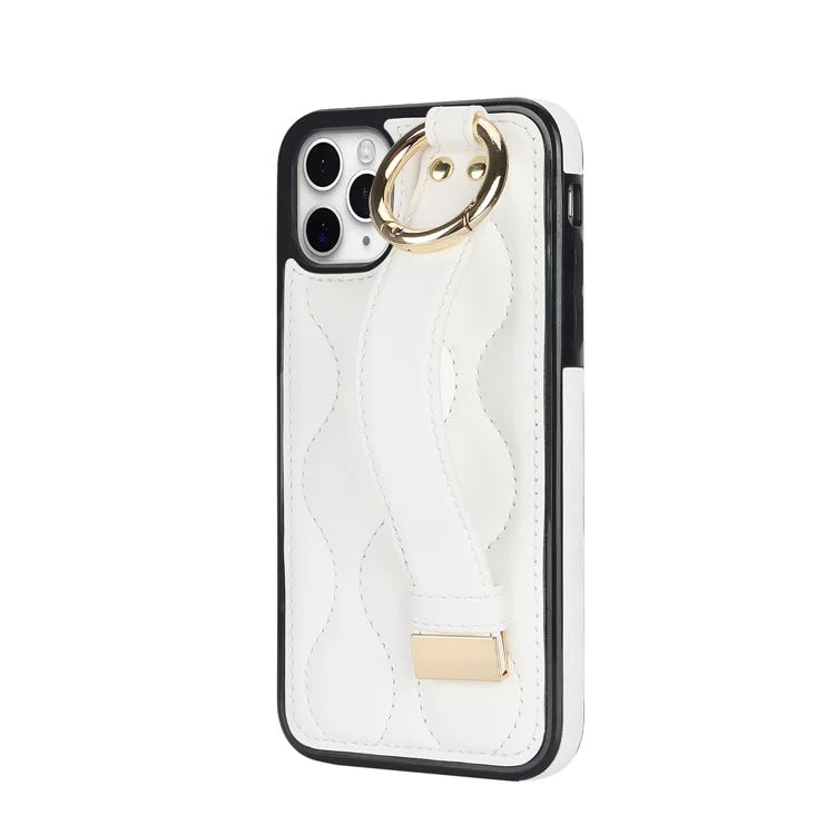 For iPhone 11 Pro Wave Pattern Cell Phone Case PU+TPU Wristband Cover