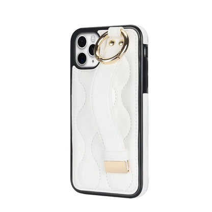 For iPhone 11 Pro Wave Pattern Cell Phone Case PU+TPU Wristband Cover