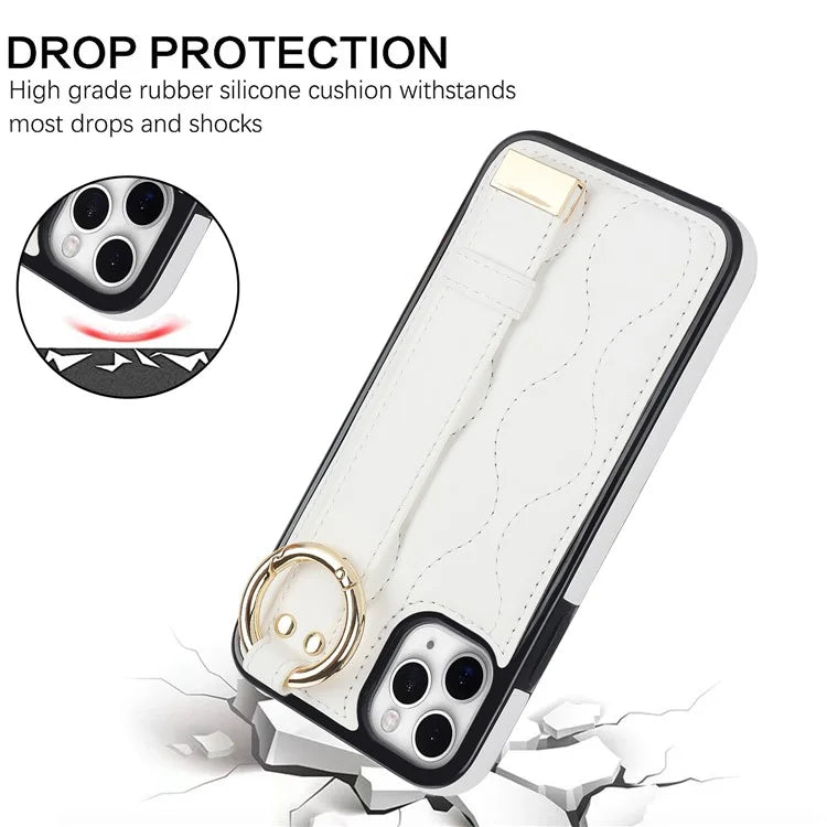 For iPhone 11 Pro Wave Pattern Cell Phone Case PU+TPU Wristband Cover