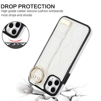 For iPhone 11 Pro Wave Pattern Cell Phone Case PU+TPU Wristband Cover