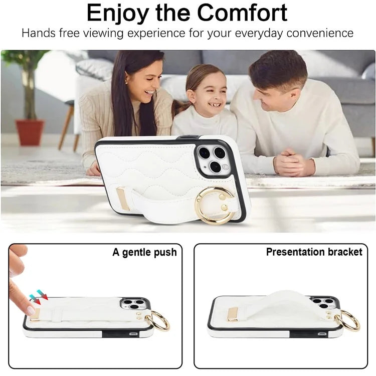For iPhone 11 Pro Wave Pattern Cell Phone Case PU+TPU Wristband Cover