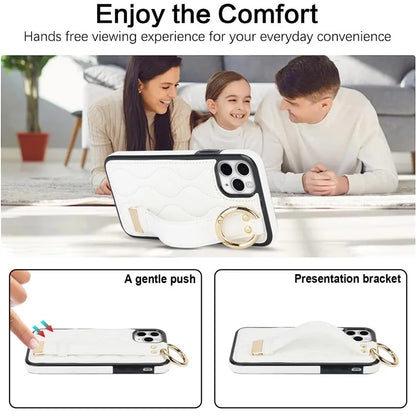 For iPhone 11 Pro Wave Pattern Cell Phone Case PU+TPU Wristband Cover