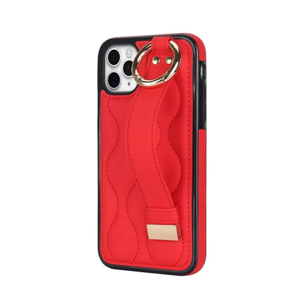 For iPhone 11 Pro Wave Pattern Cell Phone Case PU+TPU Wristband Cover