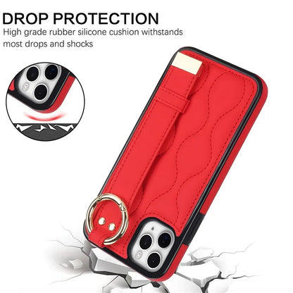 For iPhone 11 Pro Wave Pattern Cell Phone Case PU+TPU Wristband Cover