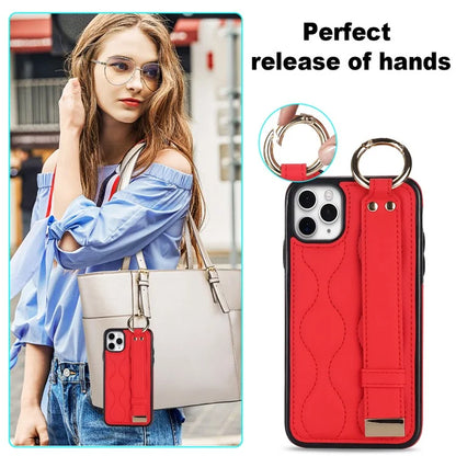 For iPhone 11 Pro Wave Pattern Cell Phone Case PU+TPU Wristband Cover