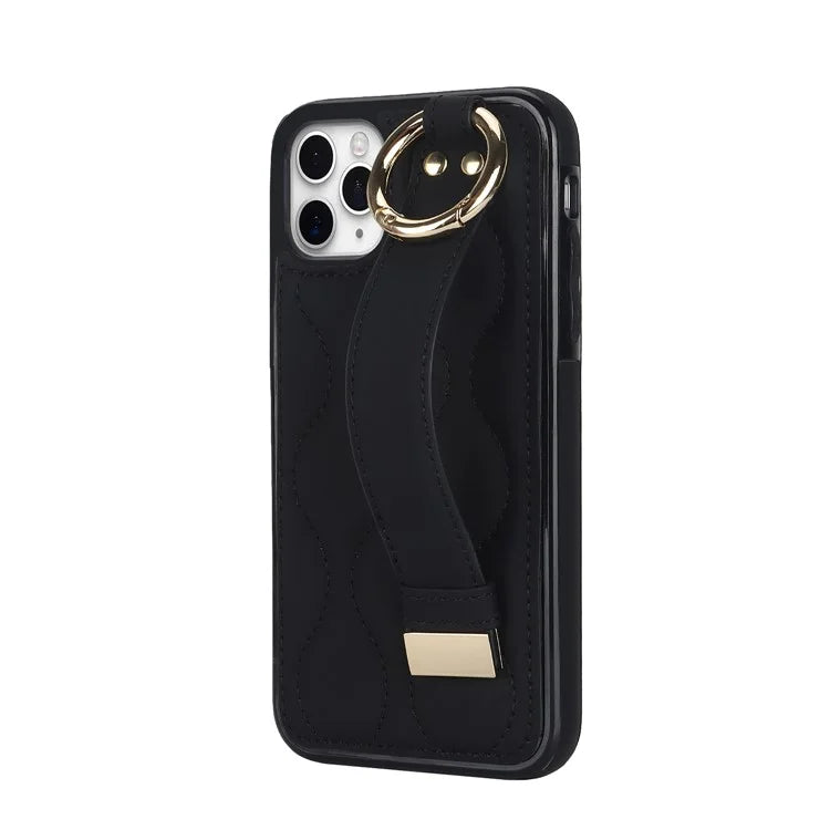 For iPhone 11 Pro Wave Pattern Cell Phone Case PU+TPU Wristband Cover