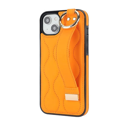 For iPhone 14 Plus Cell Phone Case Wave Pattern Shockproof PU+TPU Wristband Cover