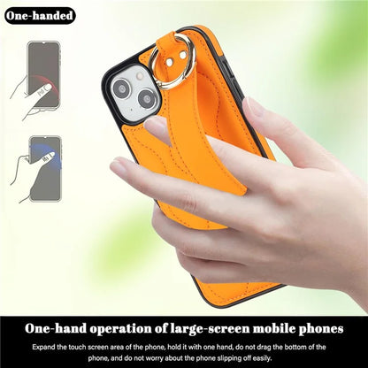 For iPhone 14 Plus Cell Phone Case Wave Pattern Shockproof PU+TPU Wristband Cover