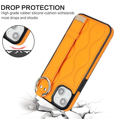 For iPhone 14 Plus Cell Phone Case Wave Pattern Shockproof PU+TPU Wristband Cover