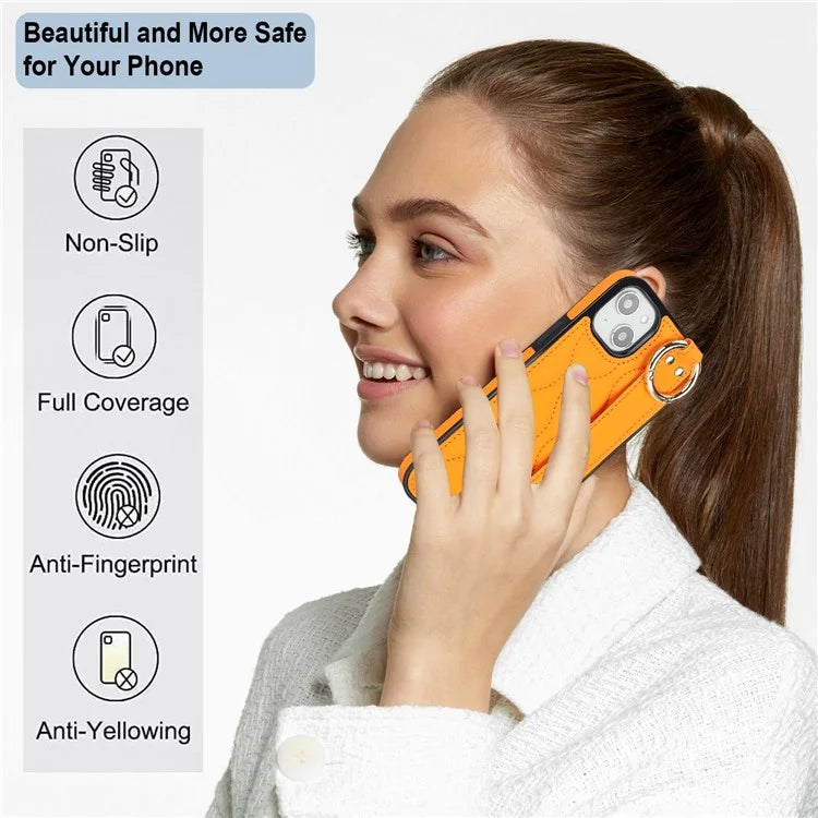 For iPhone 14 Plus Cell Phone Case Wave Pattern Shockproof PU+TPU Wristband Cover