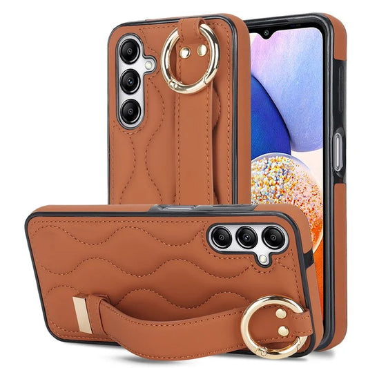 For Samsung Galaxy A14 5G / 4G Case PU Leather+TPU Wristband Kickstand Anti-fall Phone Cover