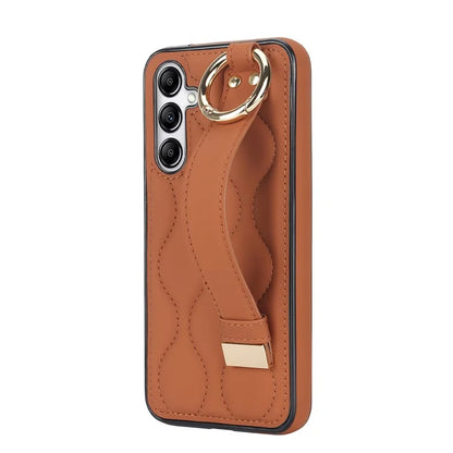 For Samsung Galaxy A14 5G / 4G Case PU Leather+TPU Wristband Kickstand Anti-fall Phone Cover