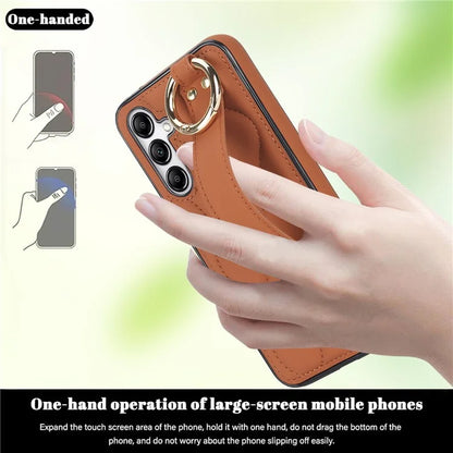 For Samsung Galaxy A14 5G / 4G Case PU Leather+TPU Wristband Kickstand Anti-fall Phone Cover