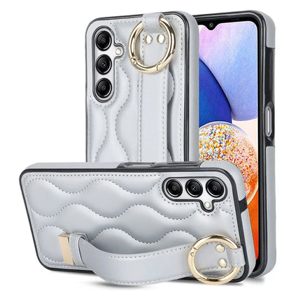For Samsung Galaxy A14 5G / 4G Case PU Leather+TPU Wristband Kickstand Anti-fall Phone Cover
