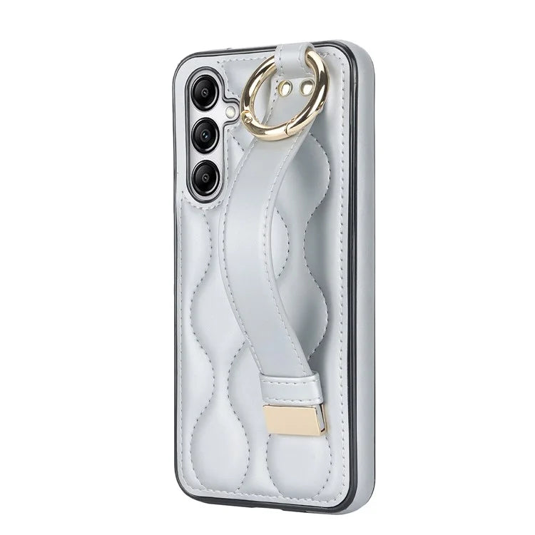 For Samsung Galaxy A14 5G / 4G Case PU Leather+TPU Wristband Kickstand Anti-fall Phone Cover