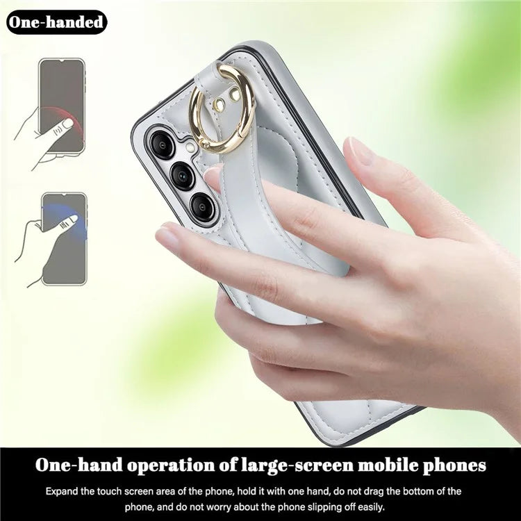 For Samsung Galaxy A14 5G / 4G Case PU Leather+TPU Wristband Kickstand Anti-fall Phone Cover
