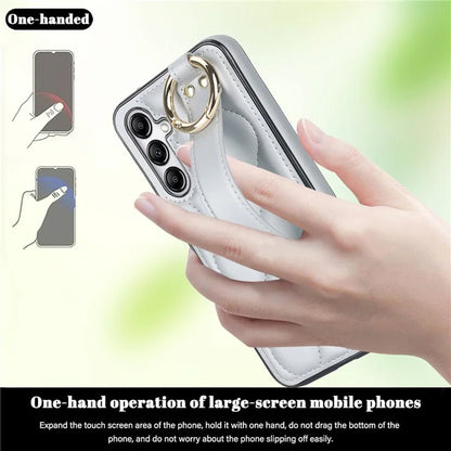 For Samsung Galaxy A14 5G / 4G Case PU Leather+TPU Wristband Kickstand Anti-fall Phone Cover
