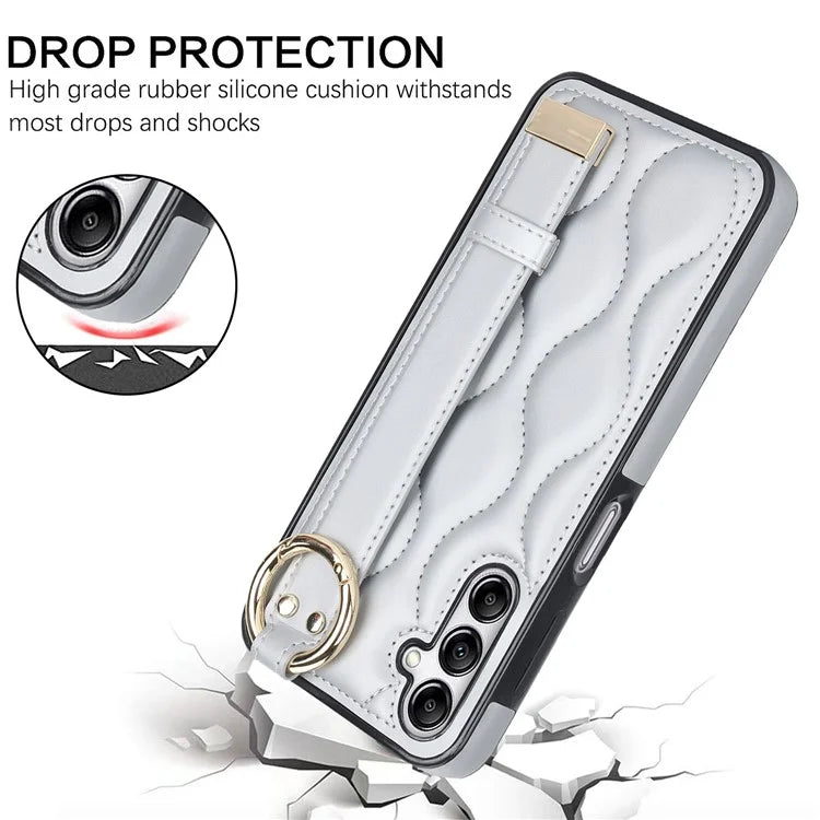 For Samsung Galaxy A14 5G / 4G Case PU Leather+TPU Wristband Kickstand Anti-fall Phone Cover