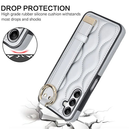 For Samsung Galaxy A14 5G / 4G Case PU Leather+TPU Wristband Kickstand Anti-fall Phone Cover