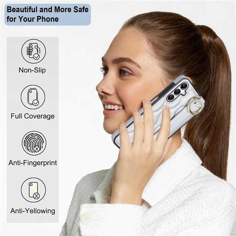 For Samsung Galaxy A14 5G / 4G Case PU Leather+TPU Wristband Kickstand Anti-fall Phone Cover