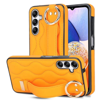 For Samsung Galaxy A14 5G / 4G Case PU Leather+TPU Wristband Kickstand Anti-fall Phone Cover