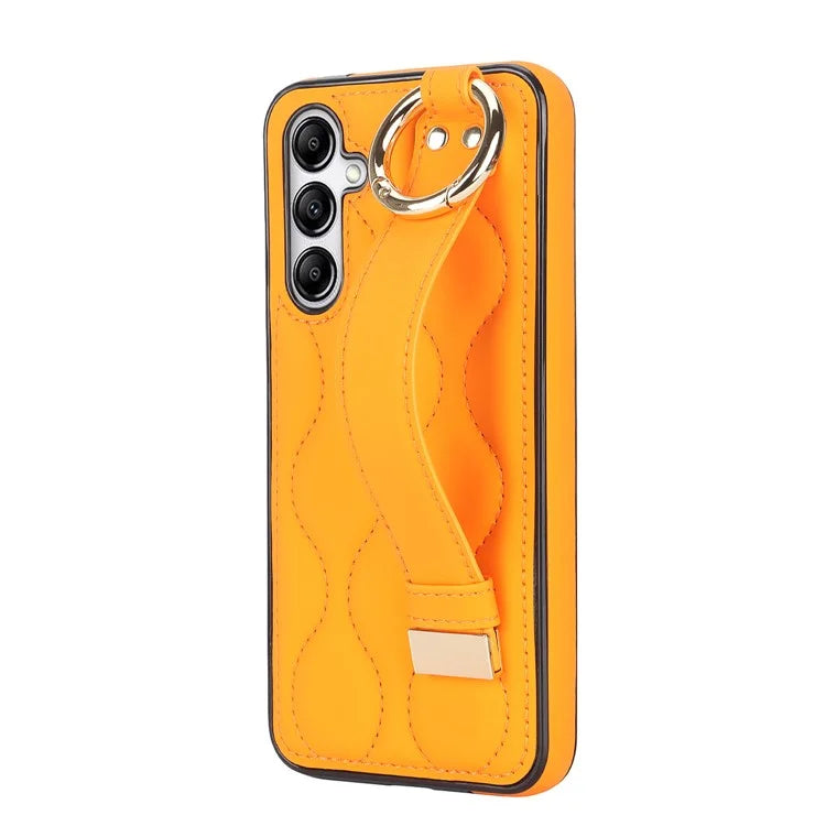 For Samsung Galaxy A14 5G / 4G Case PU Leather+TPU Wristband Kickstand Anti-fall Phone Cover