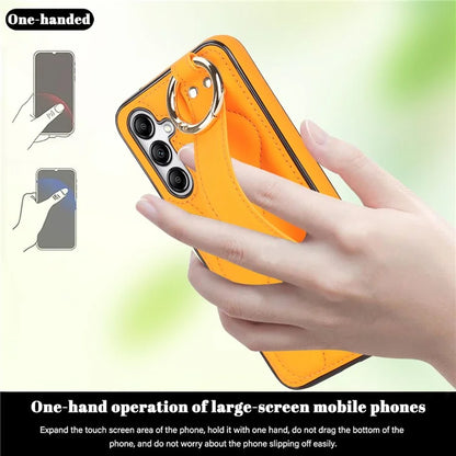 For Samsung Galaxy A14 5G / 4G Case PU Leather+TPU Wristband Kickstand Anti-fall Phone Cover