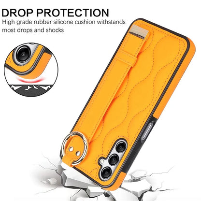 For Samsung Galaxy A14 5G / 4G Case PU Leather+TPU Wristband Kickstand Anti-fall Phone Cover