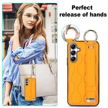 For Samsung Galaxy A14 5G / 4G Case PU Leather+TPU Wristband Kickstand Anti-fall Phone Cover