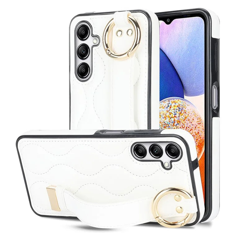 For Samsung Galaxy A14 5G / 4G Case PU Leather+TPU Wristband Kickstand Anti-fall Phone Cover