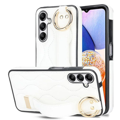 For Samsung Galaxy A14 5G / 4G Case PU Leather+TPU Wristband Kickstand Anti-fall Phone Cover