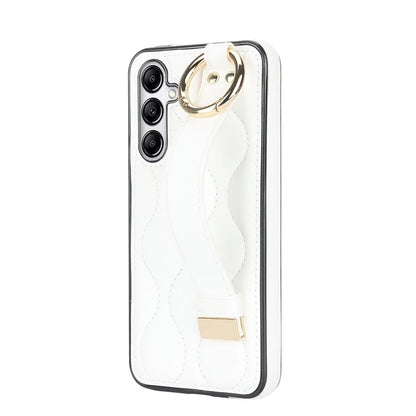 For Samsung Galaxy A14 5G / 4G Case PU Leather+TPU Wristband Kickstand Anti-fall Phone Cover